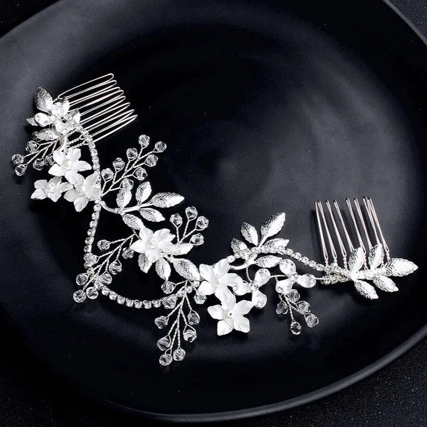 Wedding Hair Accessories - Silver Pearl and Crystal Bridal Hair Vine