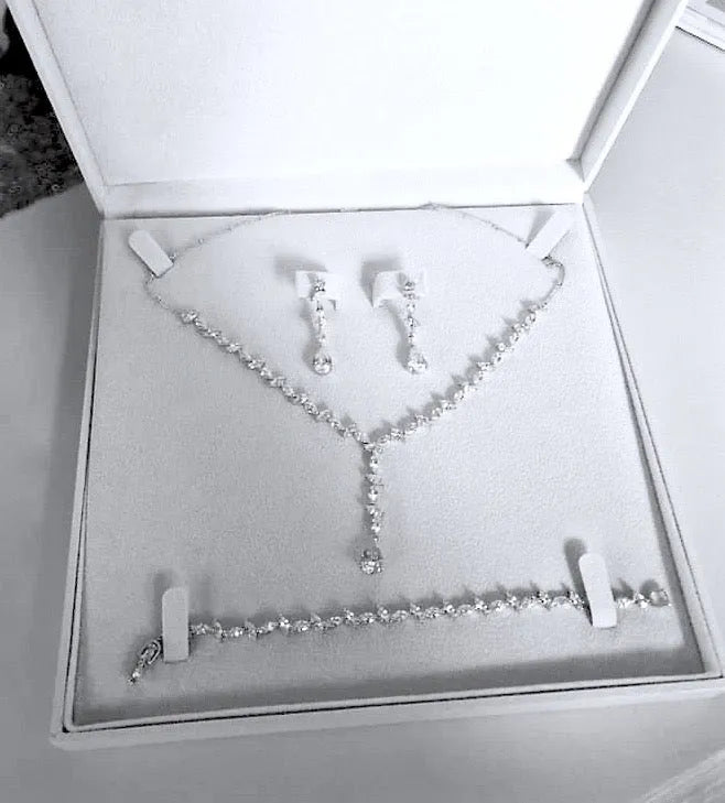 Wedding Jewelry - Silver Cubic Zirconia Bridal Three-Piece Jewelry Set