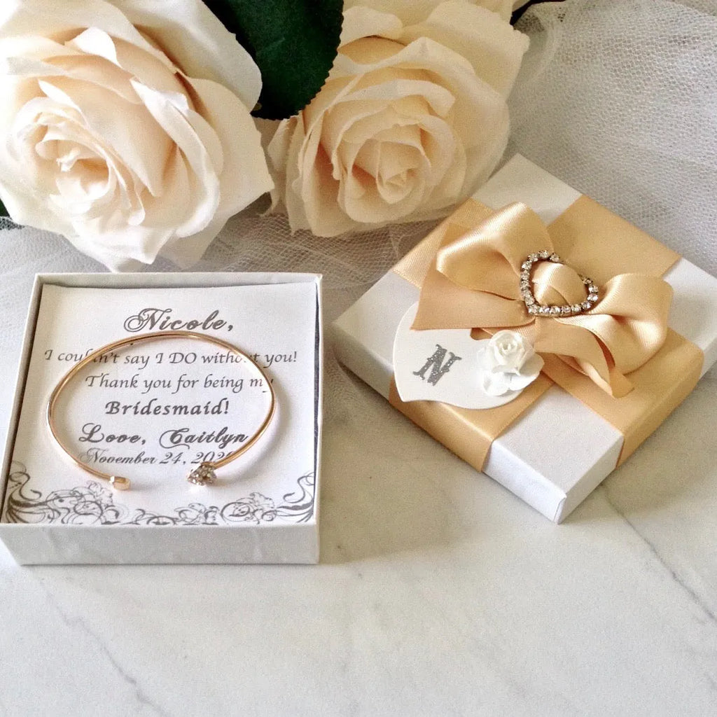 Bridal Party Gifts - Delicate Heart Bangle Bracelet - Available in Silver and Rose Gold