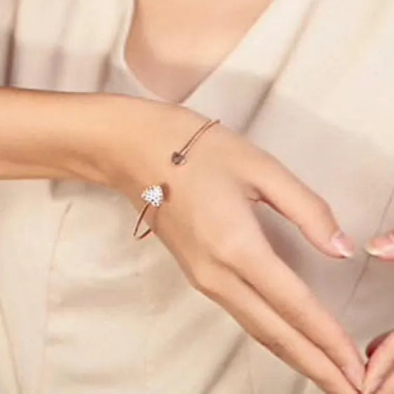 Bridal Party Gifts - Delicate Heart Bangle Bracelet - Available in Silver and Rose Gold