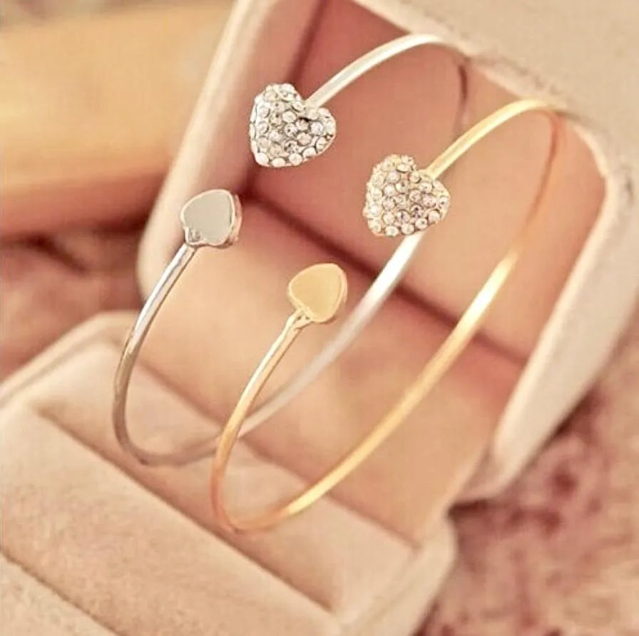Bridal Party Gifts - Delicate Heart Bangle Bracelet - Available in Silver and Rose Gold