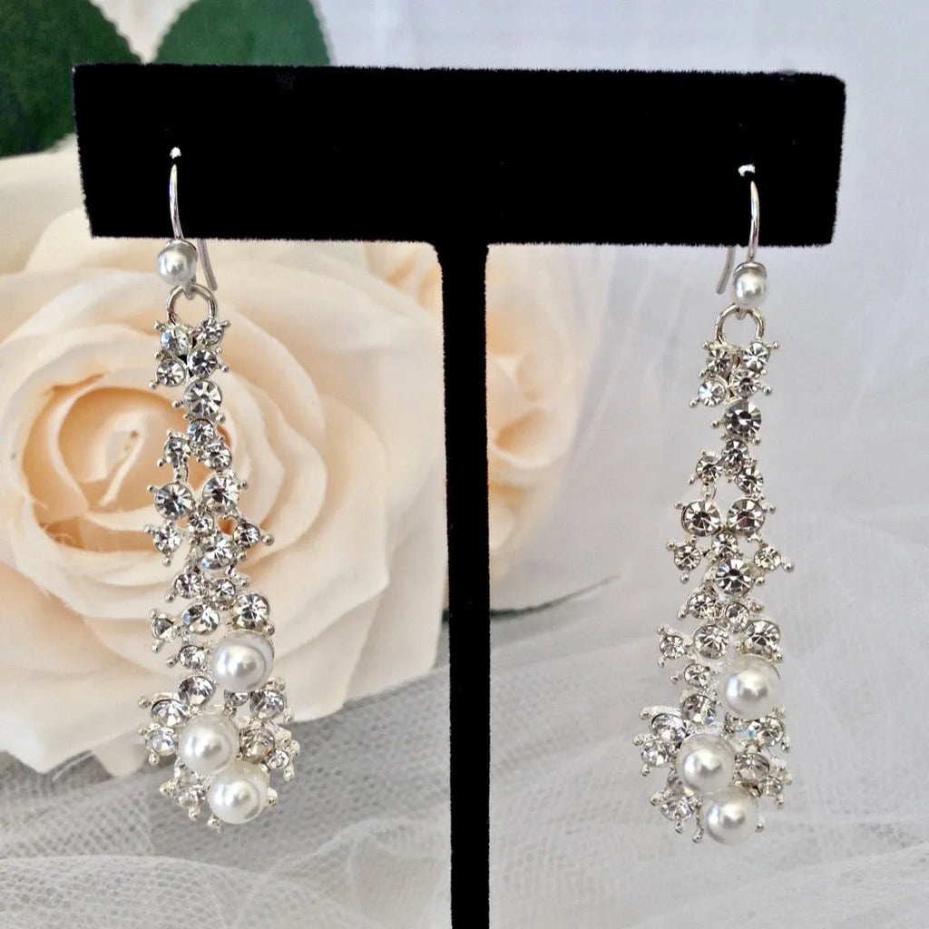 Wedding Jewelry - Pearl and Rhinestone Bridal Earrings