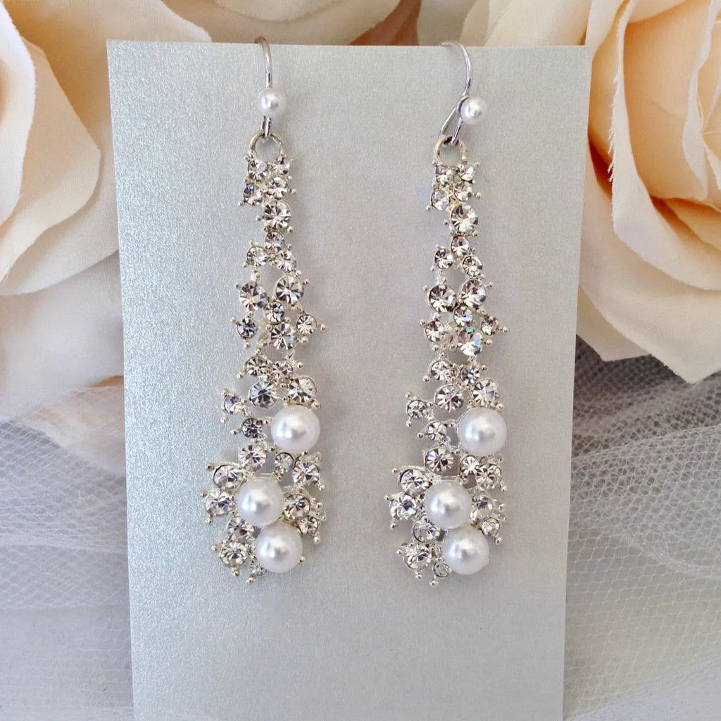 Wedding Jewelry - Pearl and Rhinestone Bridal Earrings