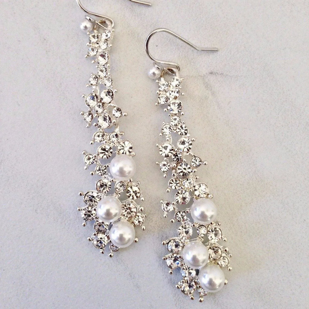 Wedding Jewelry - Pearl and Rhinestone Bridal Earrings