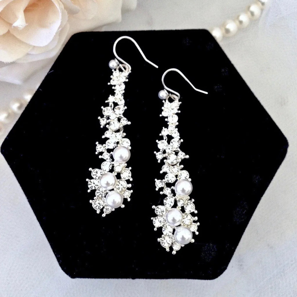 Wedding Jewelry - Pearl and Rhinestone Bridal Earrings