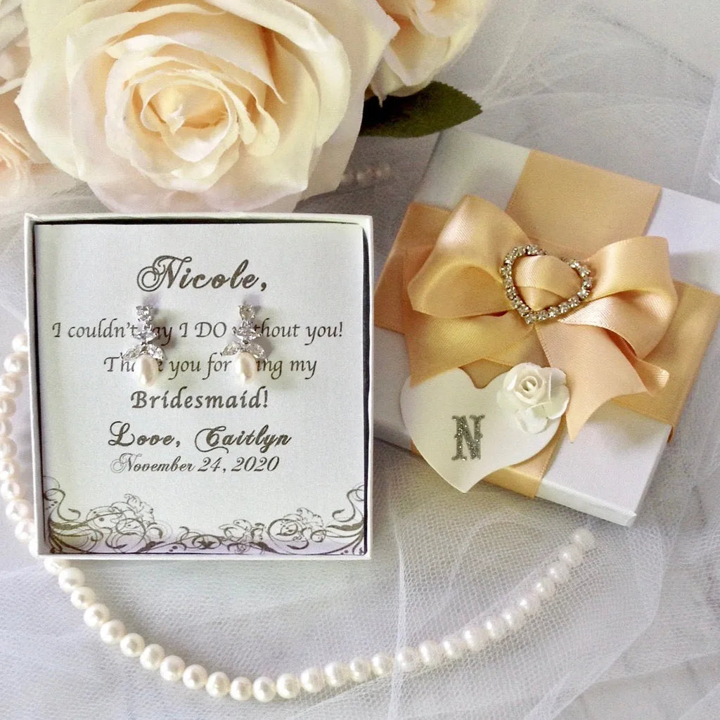 Wedding Jewelry - Pearl and Cubic Zirconia Bridal Earrings