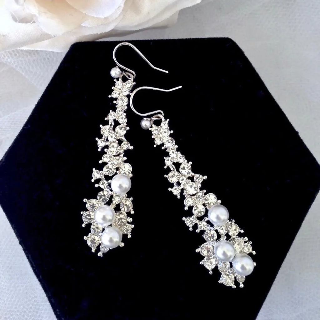 Wedding Jewelry - Pearl and Rhinestone Bridal Earrings