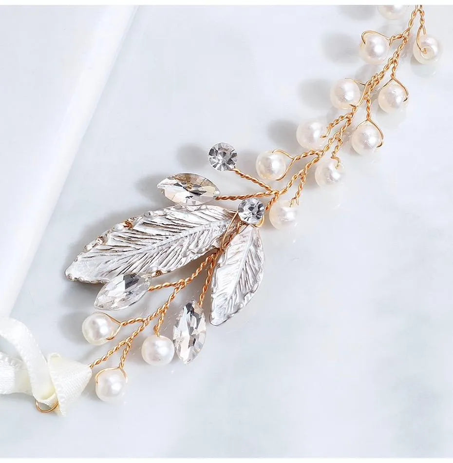 Wedding Hair Accessories - Gold Pearl and Crystal Bridal Headband