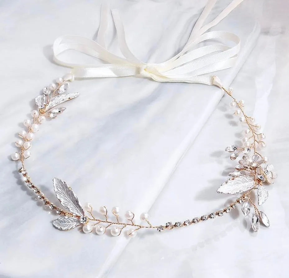 Wedding Hair Accessories - Gold Pearl and Crystal Bridal Headband