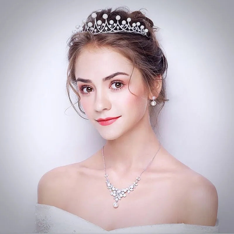 Wedding Hair Accessories - Silver Pearl and Cubic Zirconia Tiara