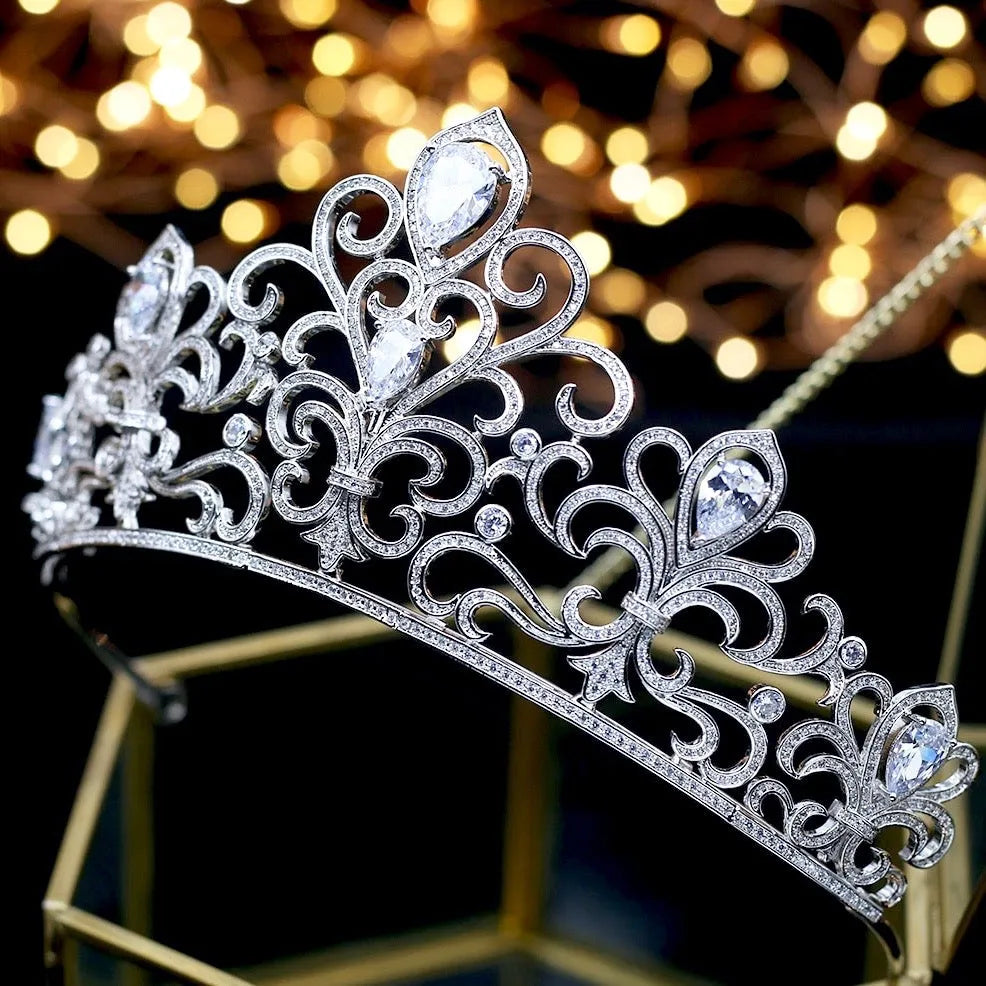 Irene' Silver Pearl and Cubic Zirconia Wedding Tiara | ADORA by Simona