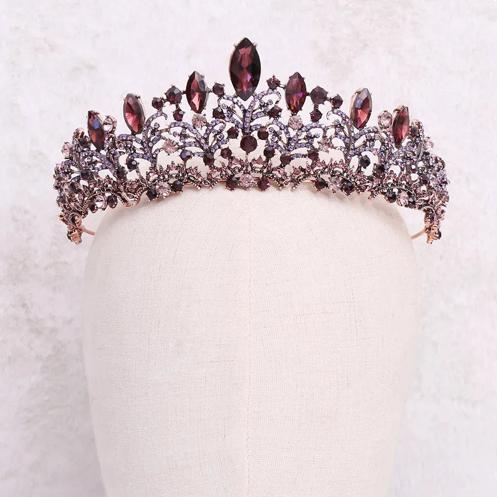 Wedding Jewelry - Burgundy 3-Piece Bridal Jewelry Set With Tiara