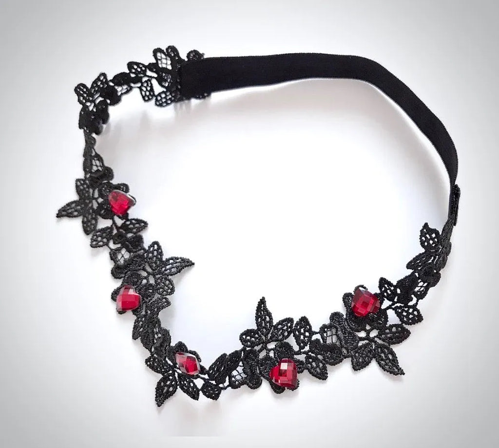 Bridal Accessories - Black and Burgundy Gothic Bridal Garter Set