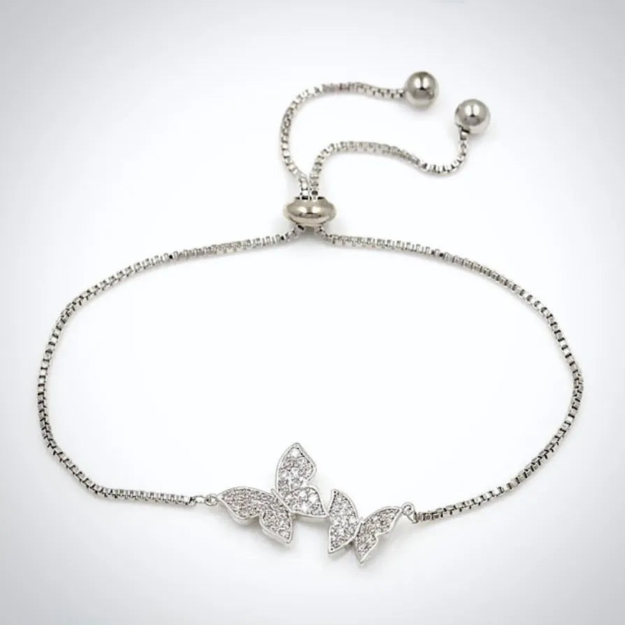 Wedding Jewelry - Butterfly CZ Adjustable Bracelet - Available in Silver and Rose Gold