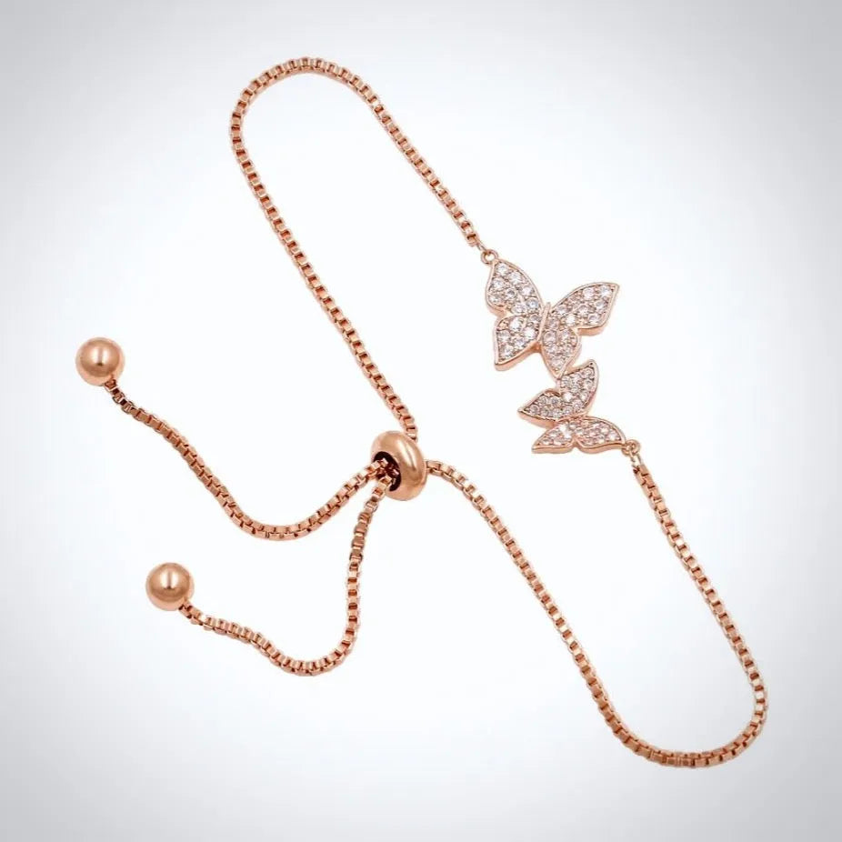 Wedding Jewelry - Butterfly CZ Adjustable Bracelet - Available in Silver and Rose Gold