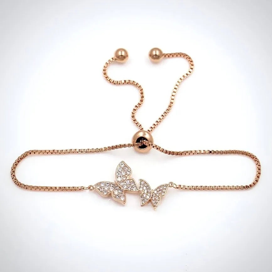 Wedding Jewelry - Butterfly CZ Adjustable Bracelet - Available in Silver and Rose Gold