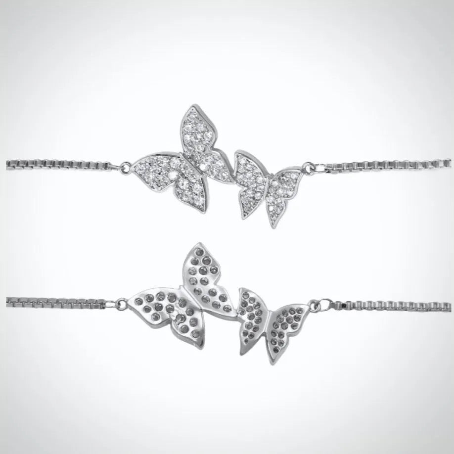 Wedding Jewelry - Butterfly CZ Adjustable Bracelet - Available in Silver and Rose Gold