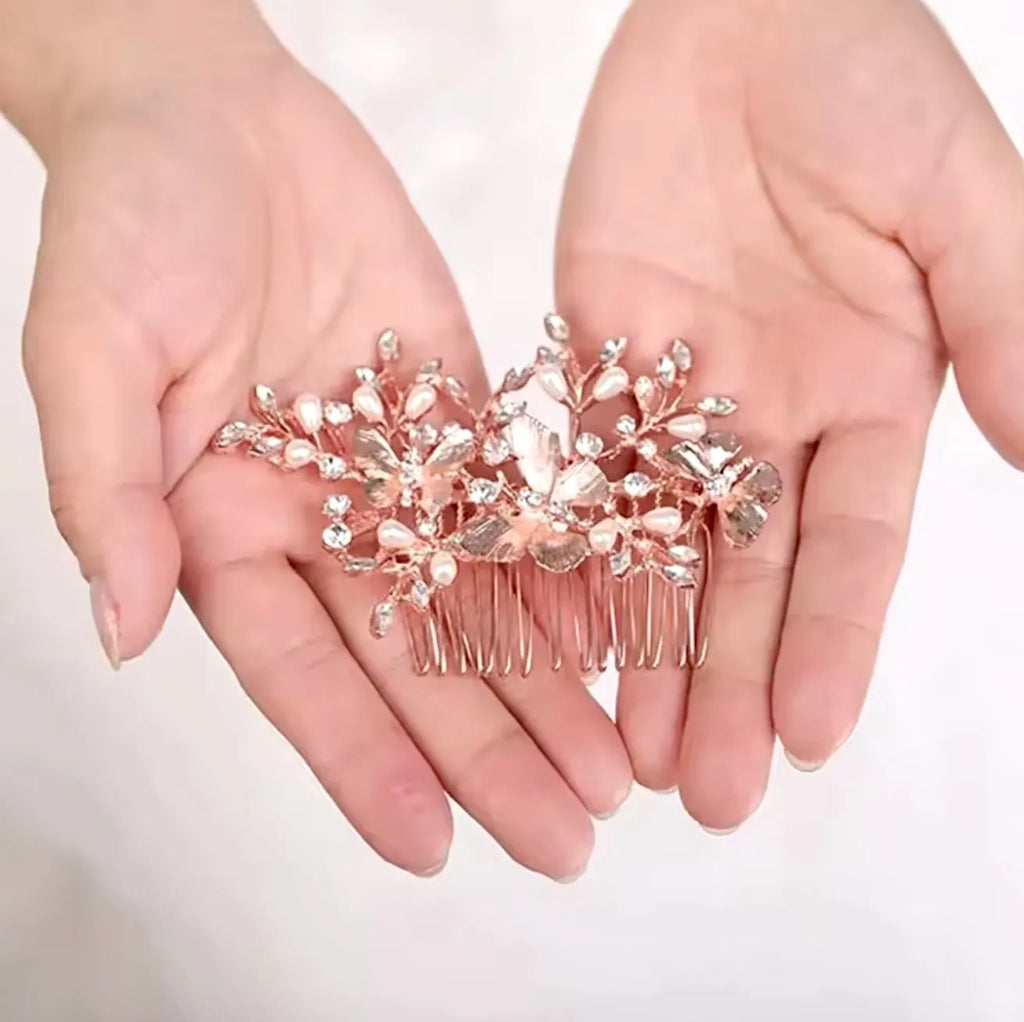 Wedding Hair Accessories - Rose Gold Butterfly Bridal Hair Comb