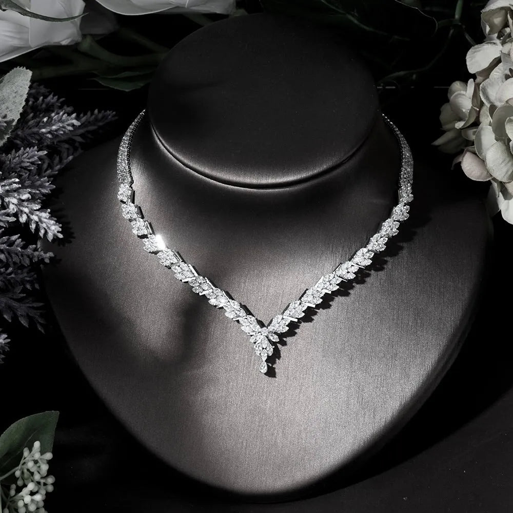 Wedding Jewelry - Silver Cubic Zirconia Bridal Three-Piece Jewelry Set