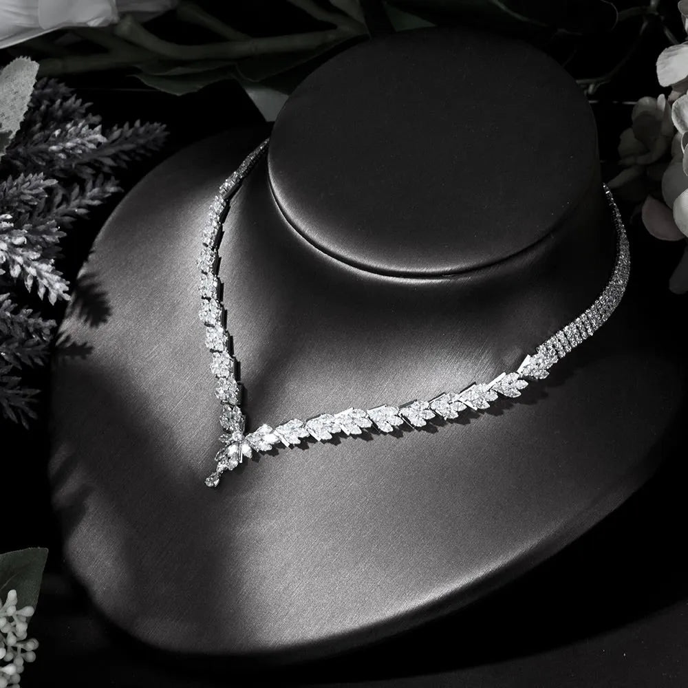 Wedding Jewelry - Silver Cubic Zirconia Bridal Three-Piece Jewelry Set