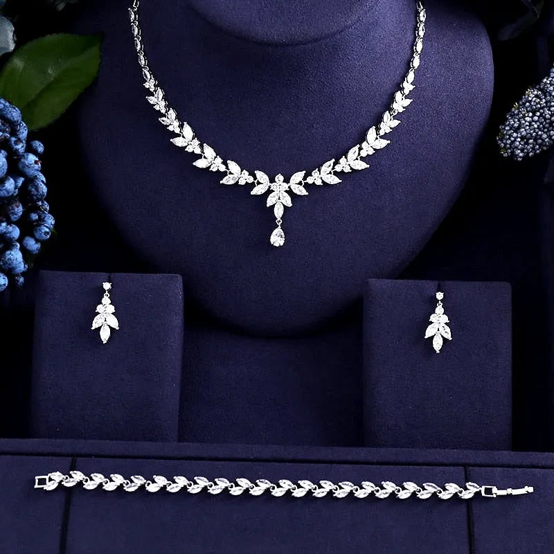 Bride Wedding Necklace & Earring Set - Crystal Pendant Bridal Jewelry Set In Gold