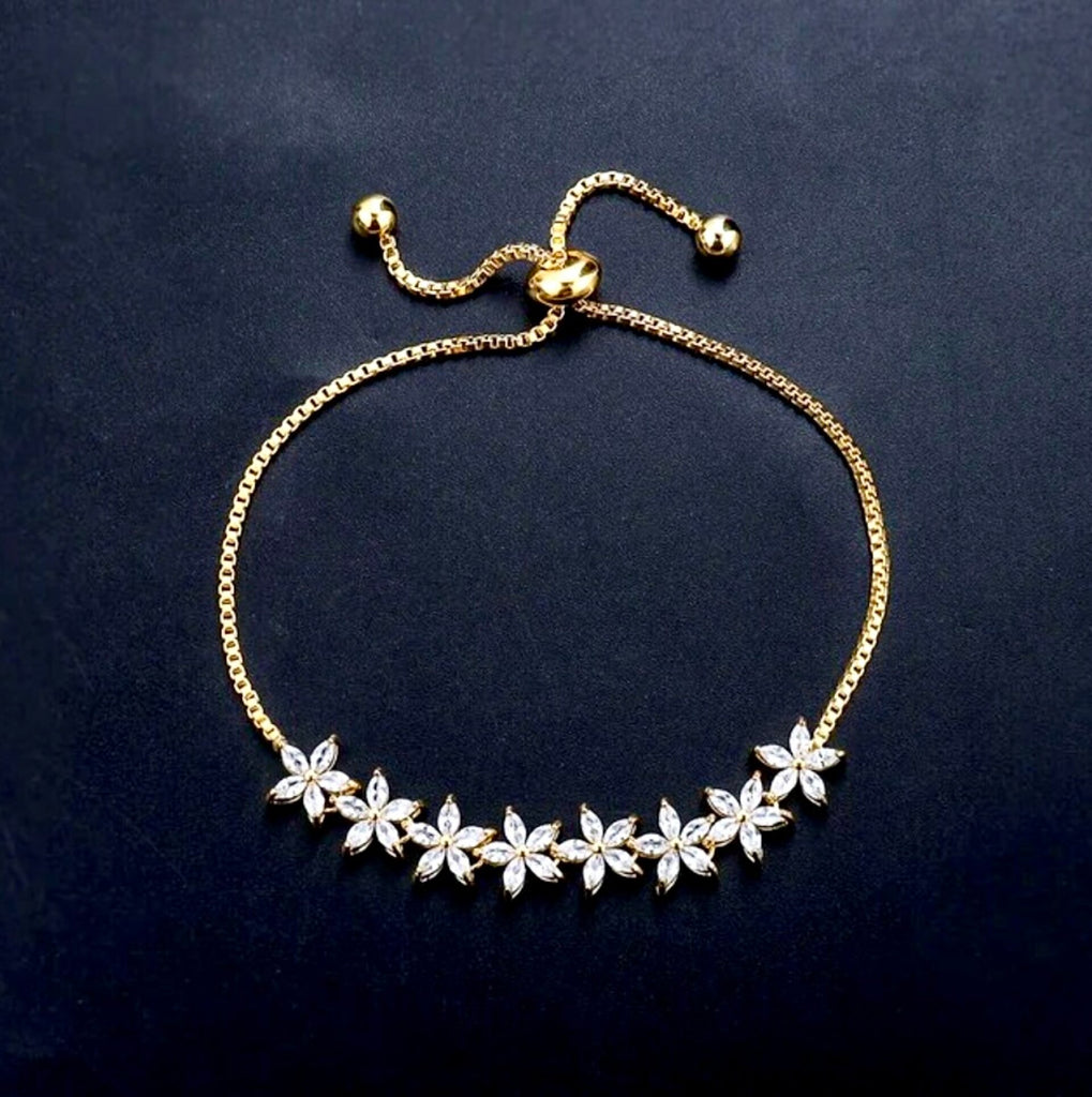 Wedding Jewelry - Cubic Zirconia Adjustable Bracelet - Available in Silver, Rose Gold and Yellow Gold