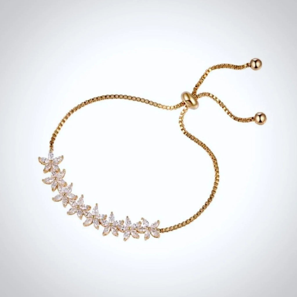 Wedding Jewelry - Cubic Zirconia Adjustable Bracelet - Available in Silver, Rose Gold and Yellow Gold