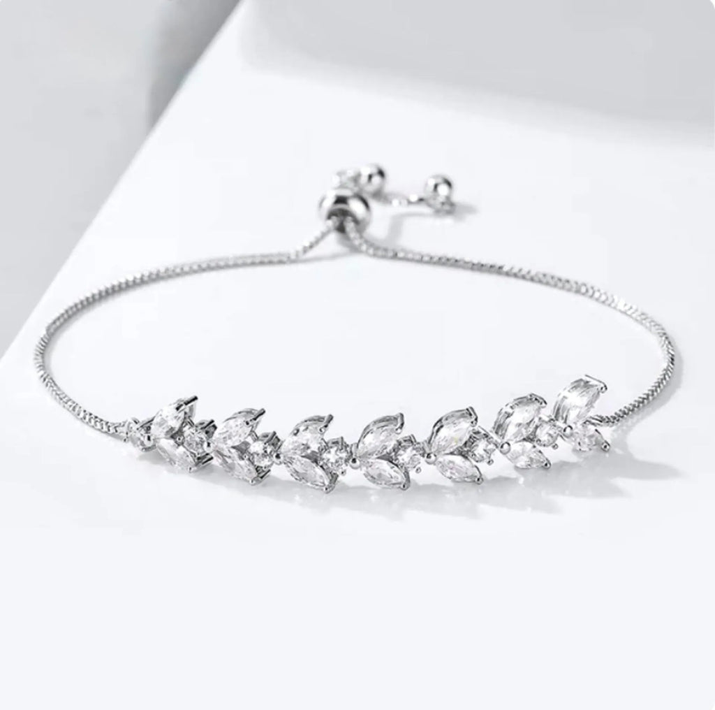 Wedding Jewelry - Cubic Zirconia Adjustable Bracelet - Available in Rose Gold, Silver and Yellow Gold