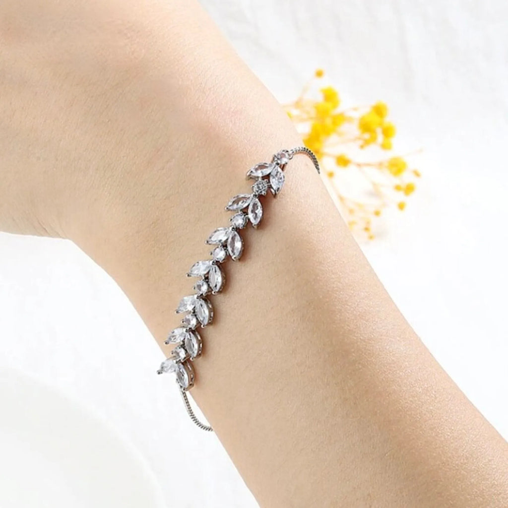 Wedding Jewelry - Cubic Zirconia Adjustable Bracelet - Available in Rose Gold, Silver and Yellow Gold