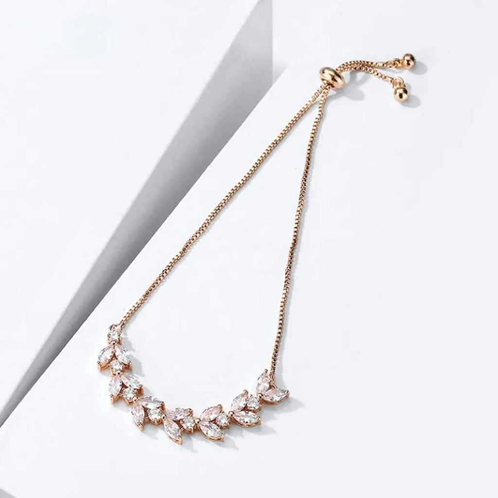 Wedding Jewelry - Cubic Zirconia Adjustable Bracelet - Available in Rose Gold, Silver and Yellow Gold