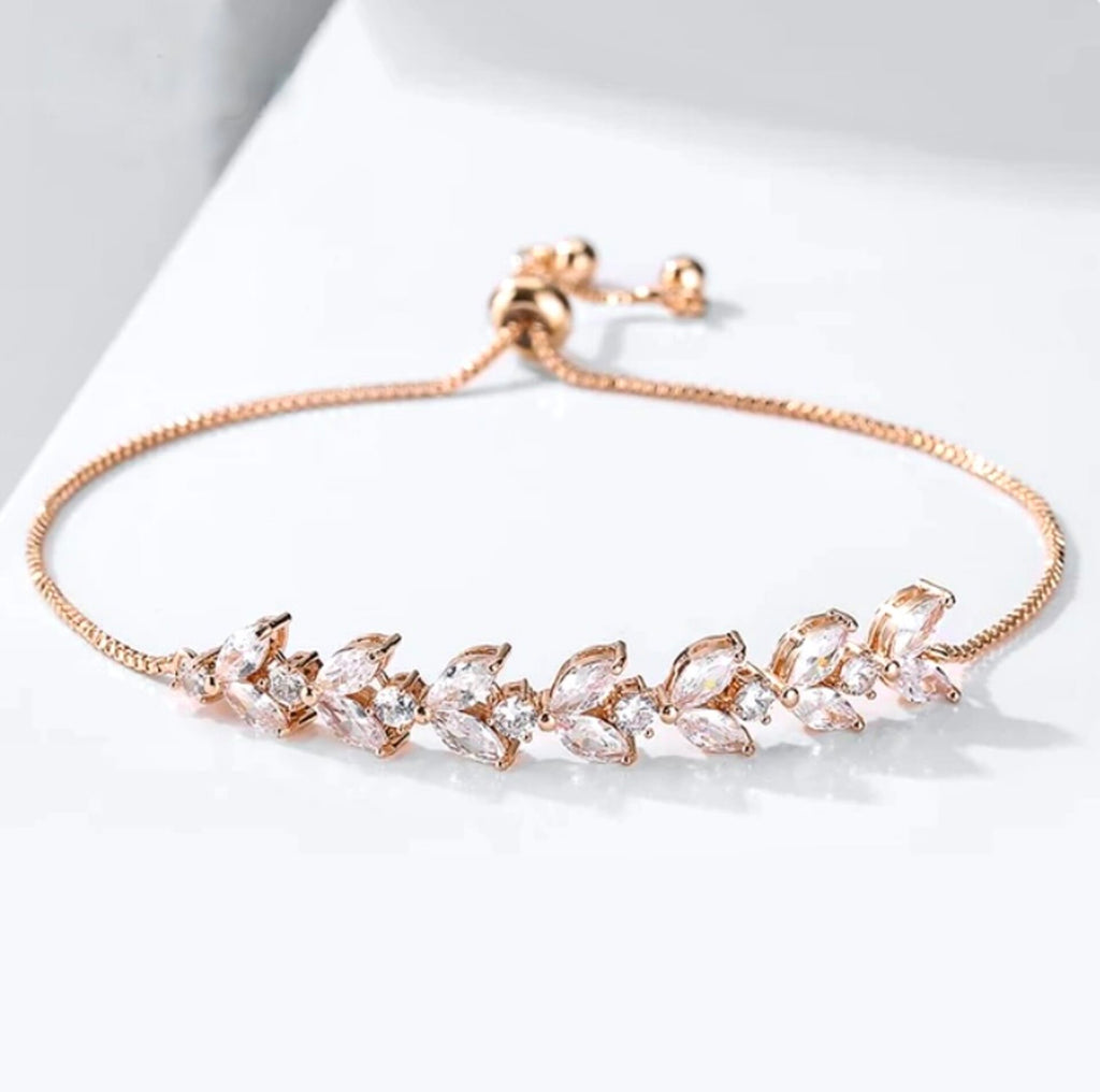 Wedding Jewelry - Cubic Zirconia Adjustable Bracelet - Available in Rose Gold, Silver and Yellow Gold