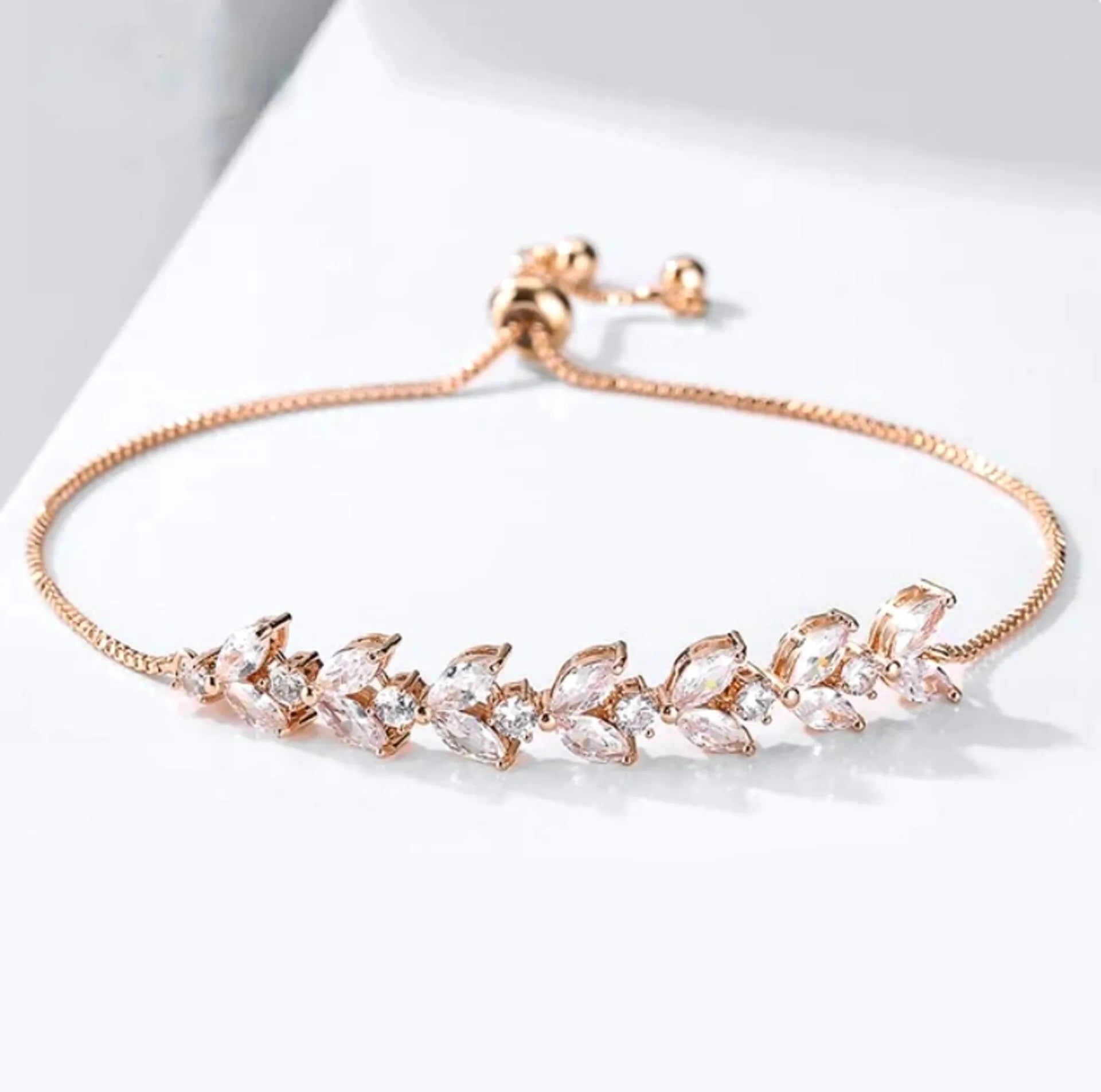 Cubic Zirconia Adjustable Bridal Bracelet - Rose Gold, Silver