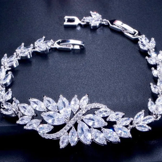 Wedding Jewelry - Cubic Zirconia Bridal Bracelet and Earrings Set