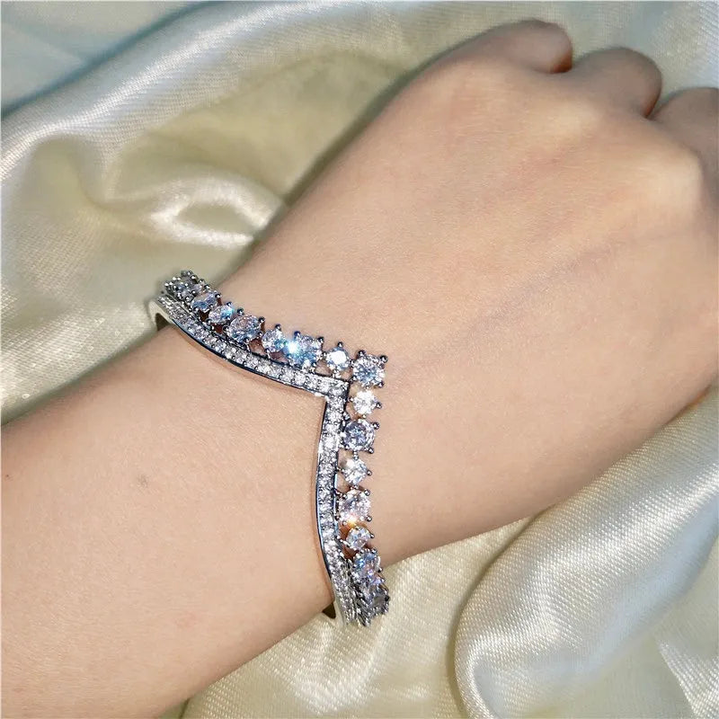 Wedding Jewelry - V-Shaped Cubic Zirconia Bridal Bracelet