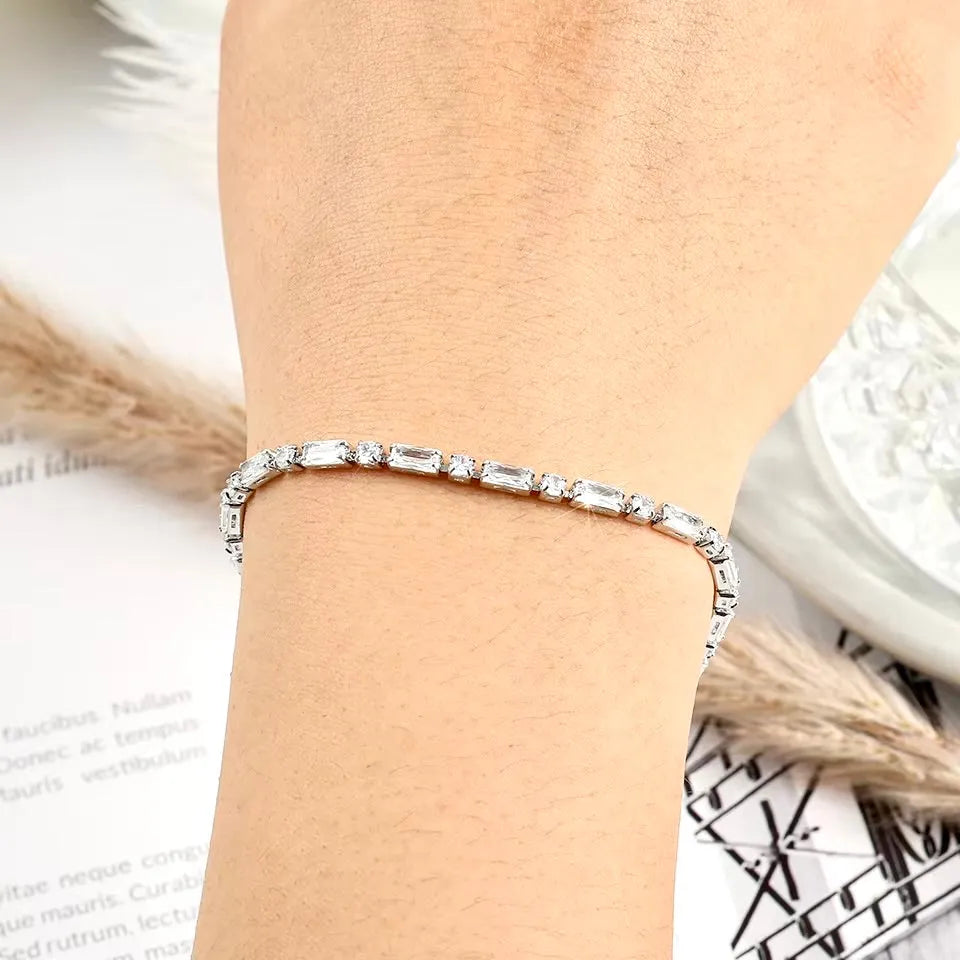 Wedding Jewelry - Silver Cubic Zirconia Bridal Bracelet