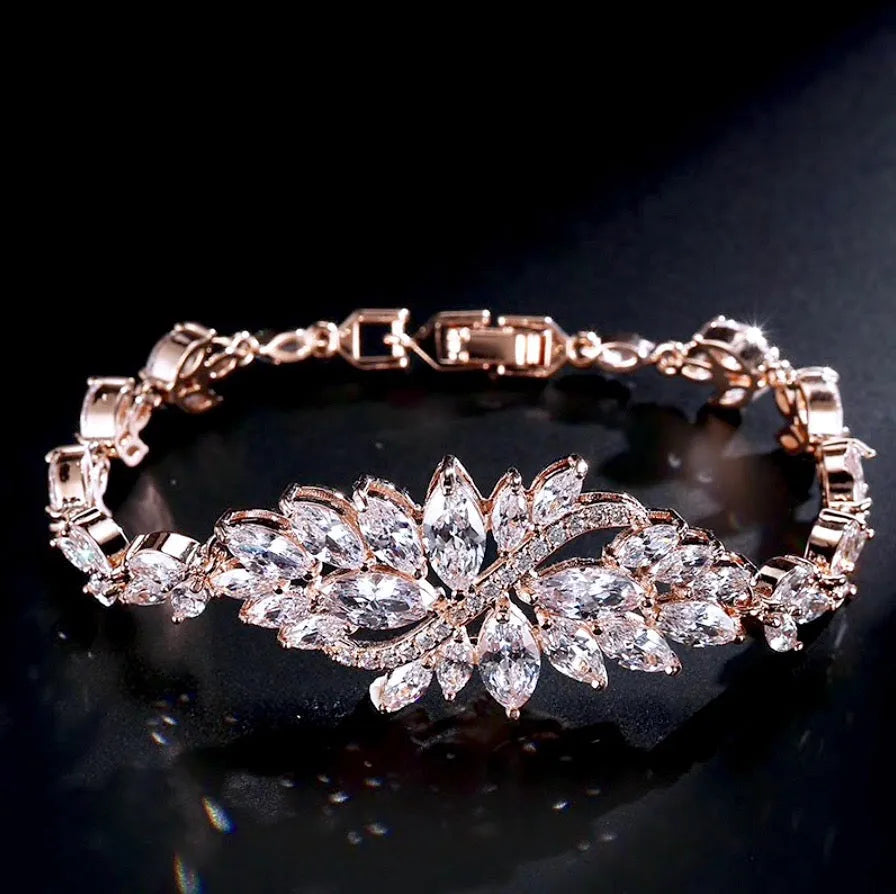 Wedding Jewelry - Cubic Zirconia Bridal Bracelet - Available in Yellow Gold, Silver and Rose Gold