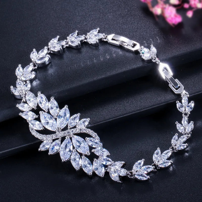 Wedding Jewelry - Cubic Zirconia Bridal Bracelet and Earrings Set