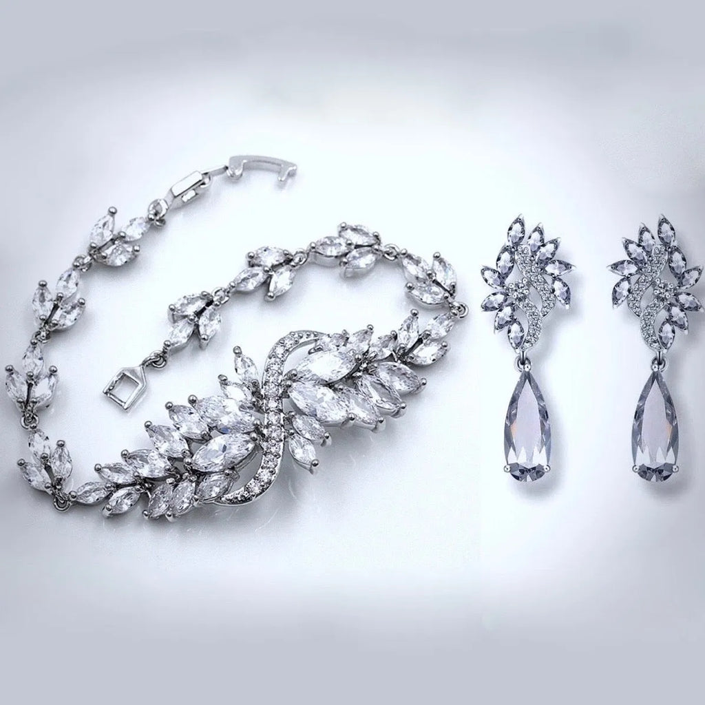 Wedding Jewelry - Cubic Zirconia Bridal Bracelet and Earrings Set