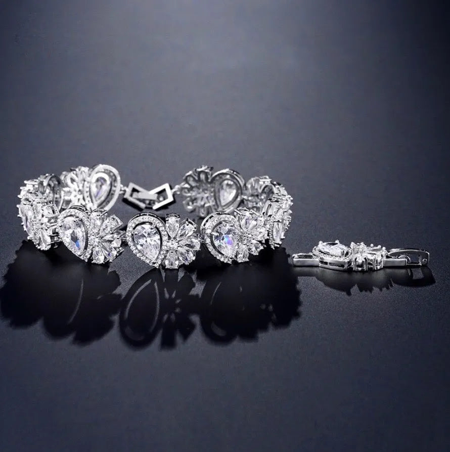 Wedding Jewelry - Cubic Zirconia Bridal Bracelet - Available in Rose Gold and Silver