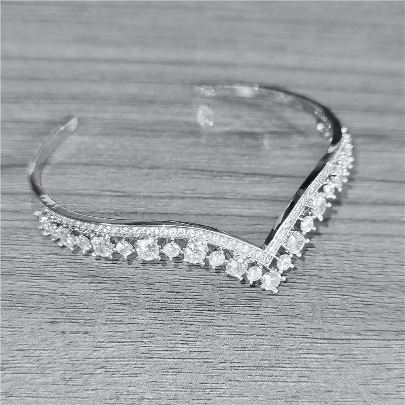 Wedding Jewelry - V-Shaped Cubic Zirconia Bridal Bracelet