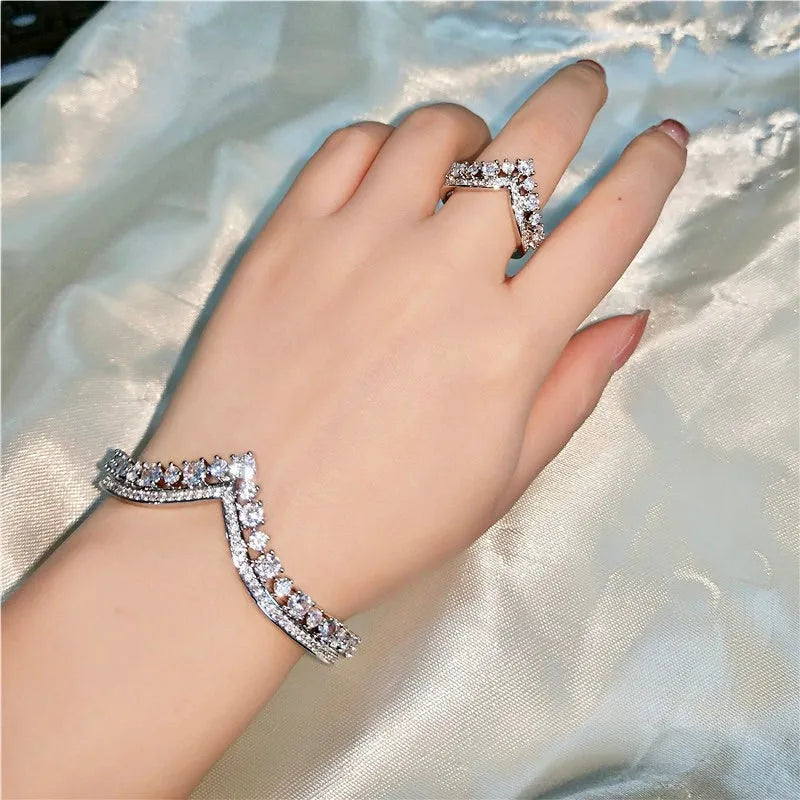 Wedding Jewelry - V-Shaped Cubic Zirconia Bridal Bracelet