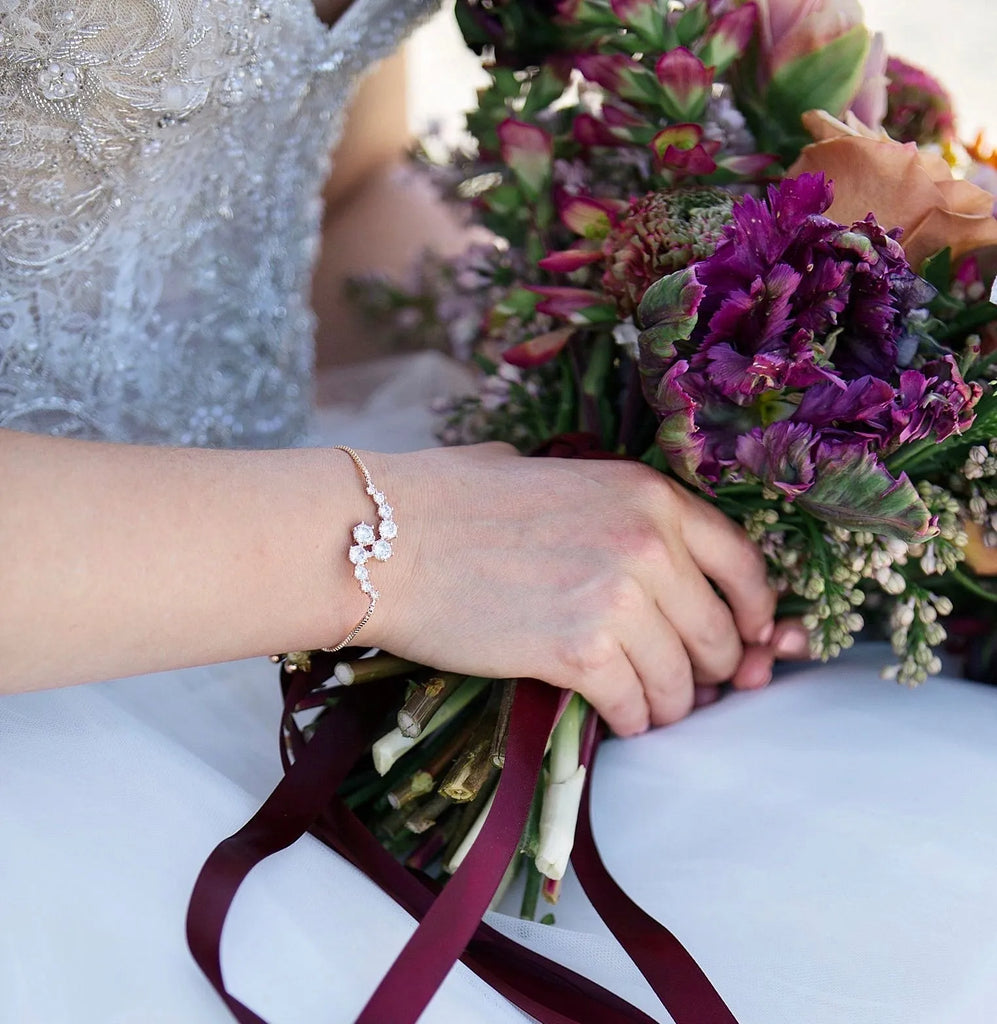 Wedding Jewelry - Cubic Zirconia Adjustable Bracelet - Available in Silver, Rose Gold and Yellow Gold