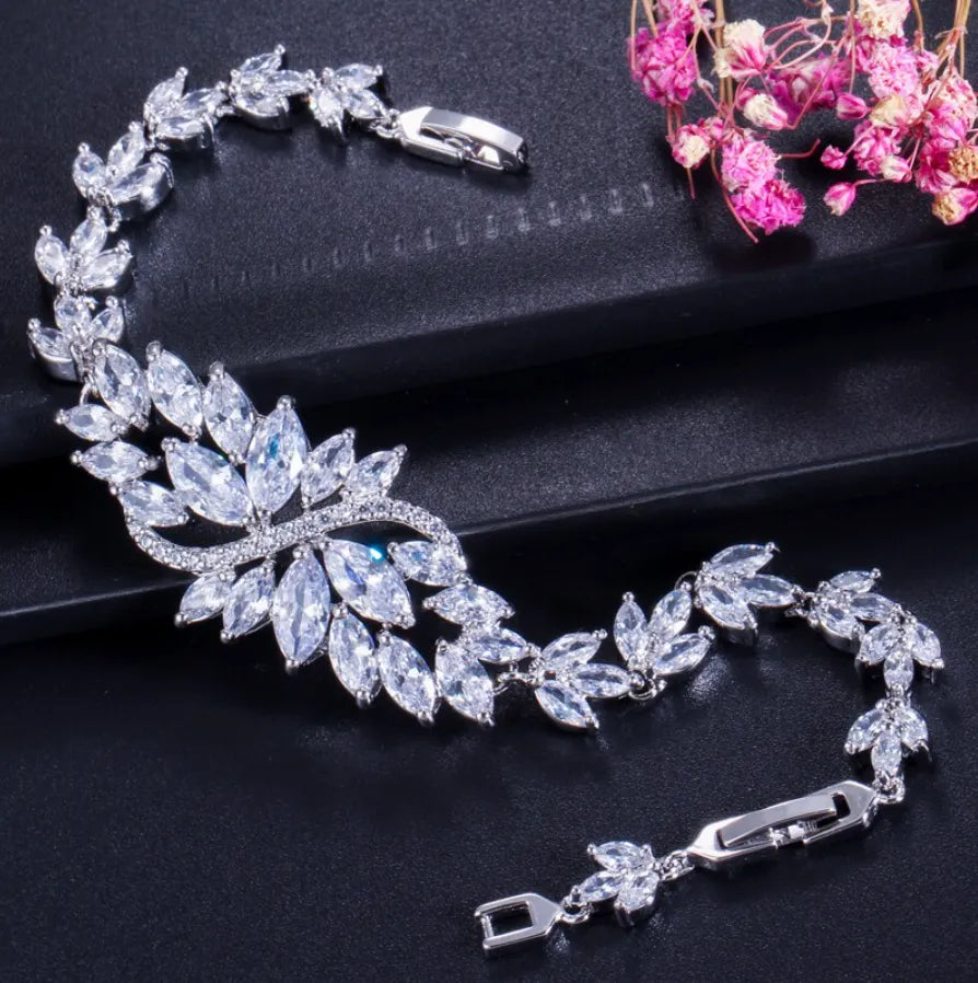 Wedding Jewelry - Cubic Zirconia Bridal Bracelet and Earrings Set