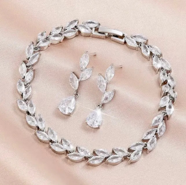 Bridal Jewelry Sets - Cubic Zirconia Bridal Bracelet and Earrings Set - Available in Silver, Rose Gold and Yellow Gold
