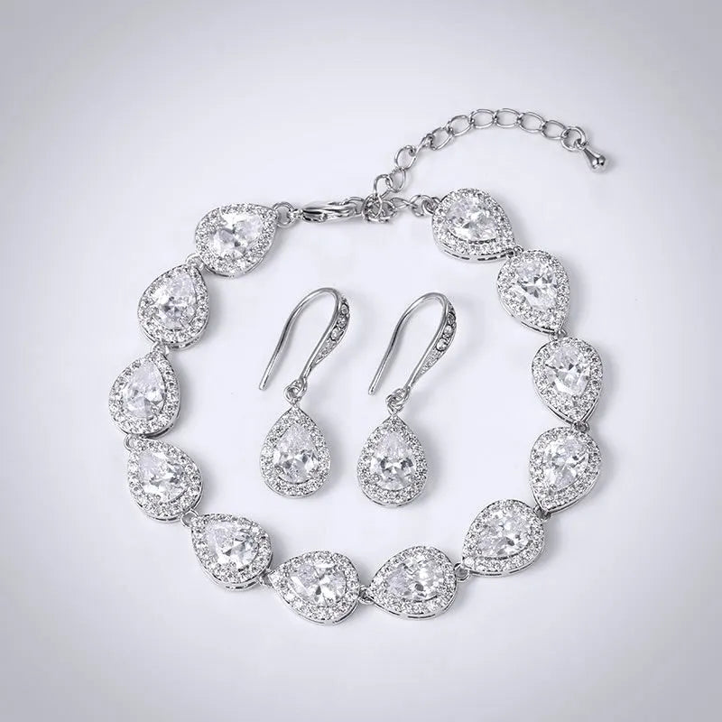 Bridal Jewelry Sets - CZ Bridal Bracelet and Earrings Set - Available in Silver, Rose Gold and Yellow Gold