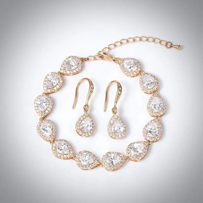 Bridal Jewelry Sets - CZ Bridal Bracelet and Earrings Set - Available in Silver, Rose Gold and Yellow Gold