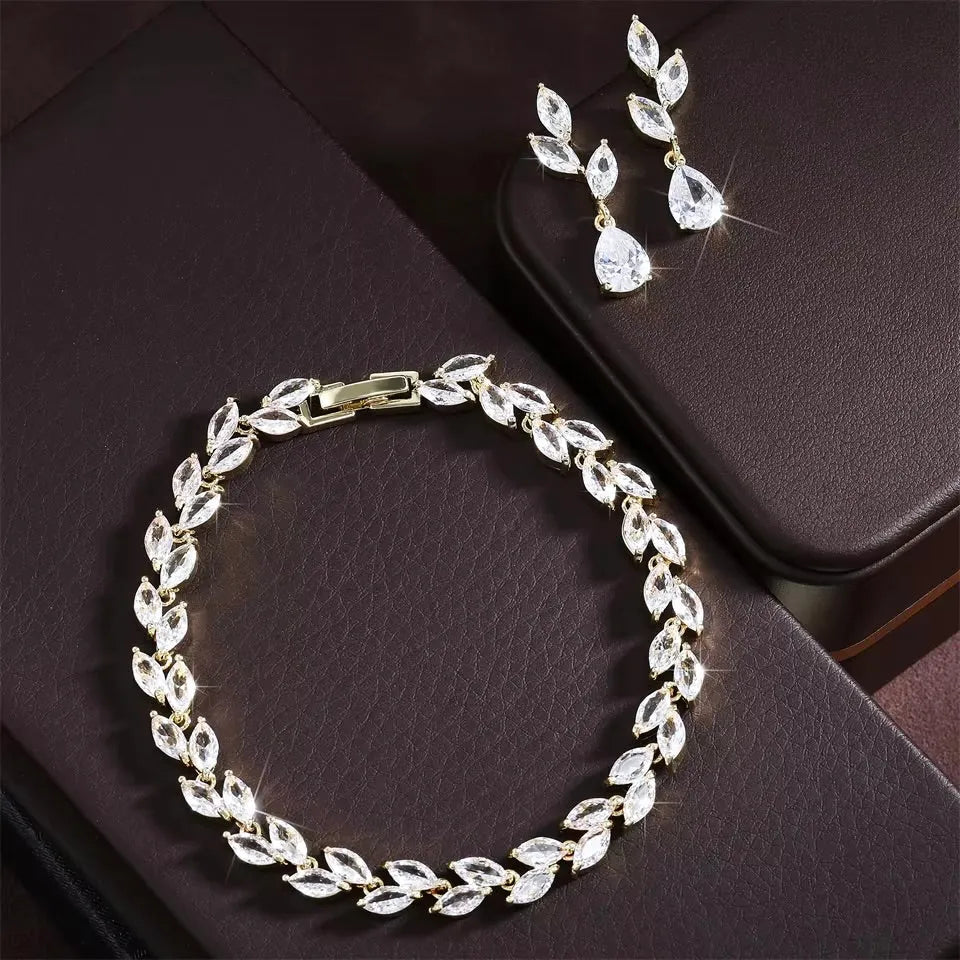 Bridal Jewelry Sets - Cubic Zirconia Bridal Bracelet and Earrings Set - Available in Silver, Rose Gold and Yellow Gold