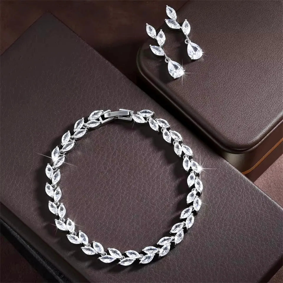 Bridal Jewelry Sets - Cubic Zirconia Bridal Bracelet and Earrings Set - Available in Silver, Rose Gold and Yellow Gold