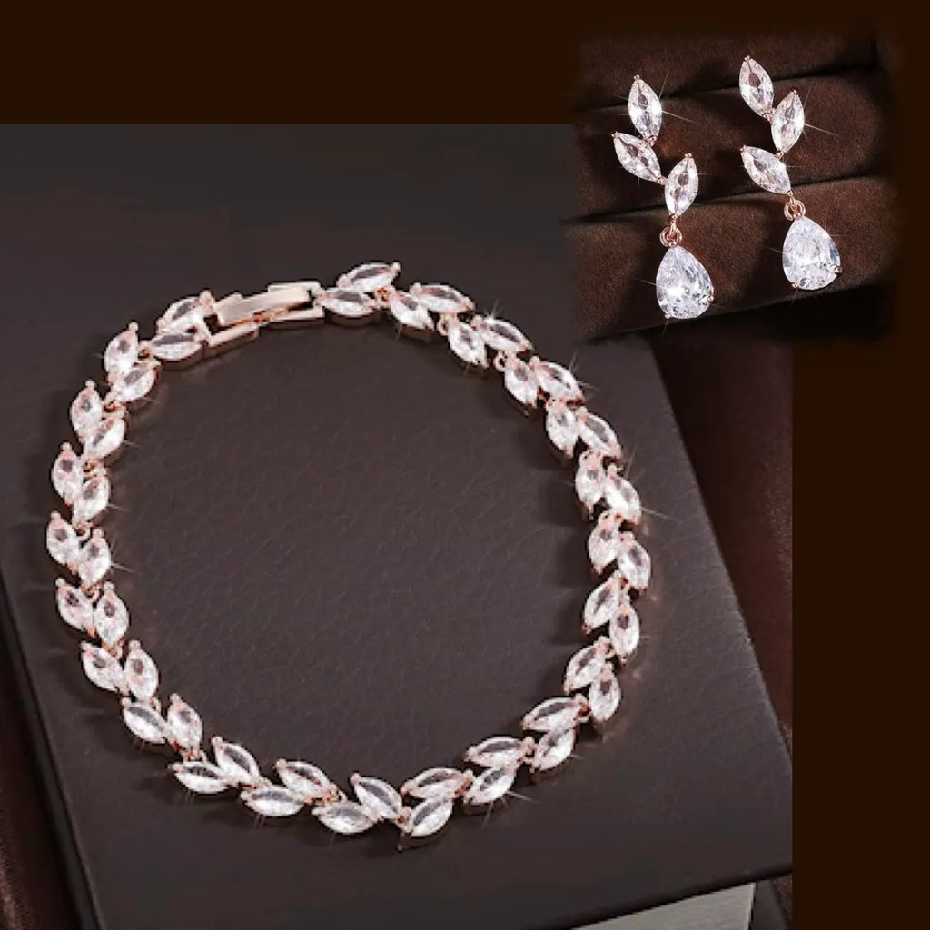 Bridal Jewelry Sets - Cubic Zirconia Bridal Bracelet and Earrings Set - Available in Silver, Rose Gold and Yellow Gold