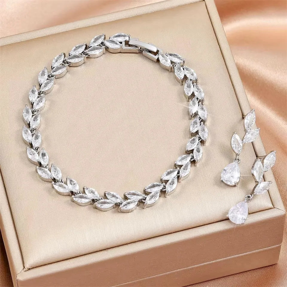 Bridal Jewelry Sets - Cubic Zirconia Bridal Bracelet and Earrings Set - Available in Silver, Rose Gold and Yellow Gold